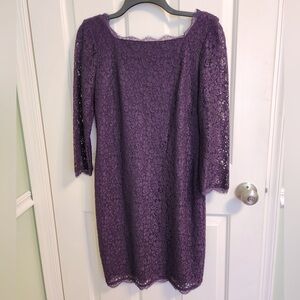 Adrianna Papell Plum Lace Cocktsil Dresss